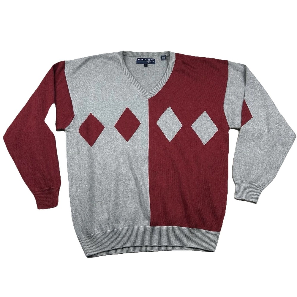 Vintage Faldo Pringle Sweater Mens L Geometric V Neck 90s Oversized Colorblock